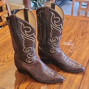 Vintage DAN POST  Teju Lizard Boot Men's Size 9 D Dee Brown made USA 1985